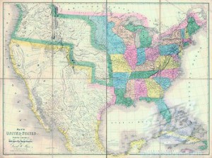 1839 map showing US-Mexican boundary before the Mexican War and US annexation of land that is now US states of California, Arizona, New Mexico, Nevada, Colorado, Utah and Texas.